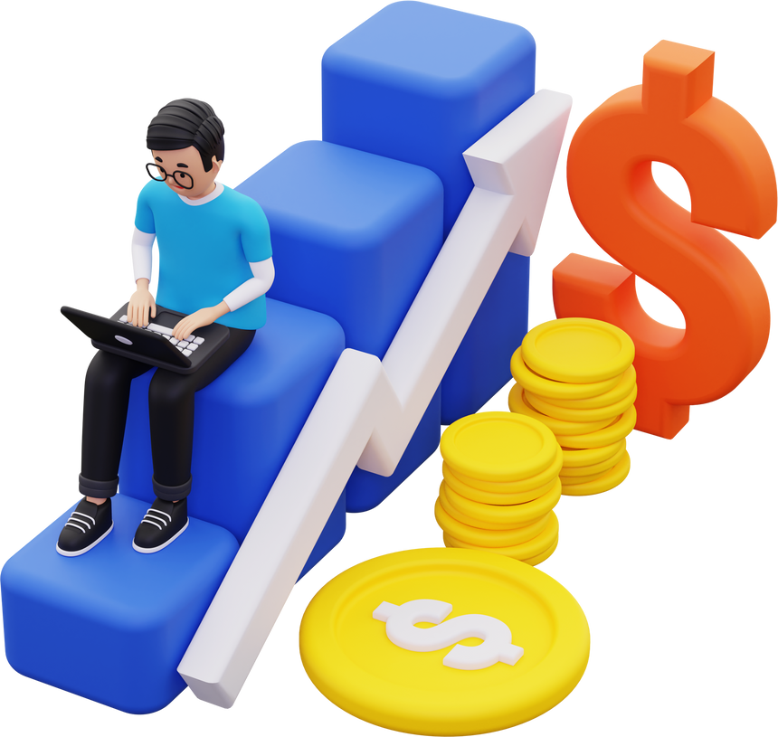 3d Man showing financial investment growth illustration